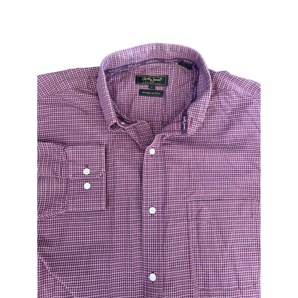 Bobby Jones Collection Men's L Plaid check Button Down Dress Shirt Woven Italy